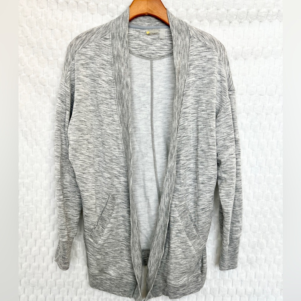 Zella Heather Gray Open Front Fleece Lounge Cardigan Pockets Size Medium